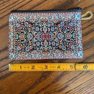 Turkish Rug Inspired Mini Coin Purse Credit Card Holder Thin Low Profile Zip 6x4